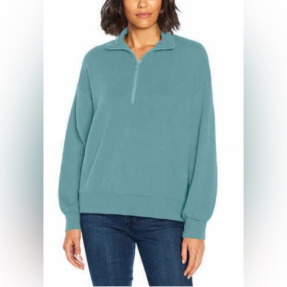 Three Dots Womens Cozy Relaxed Fit Fleece Quarter Zip Pullover
